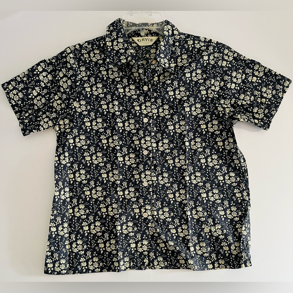 Ditsy Blue & White Floral Cotton Button Down Shirt - Size 8